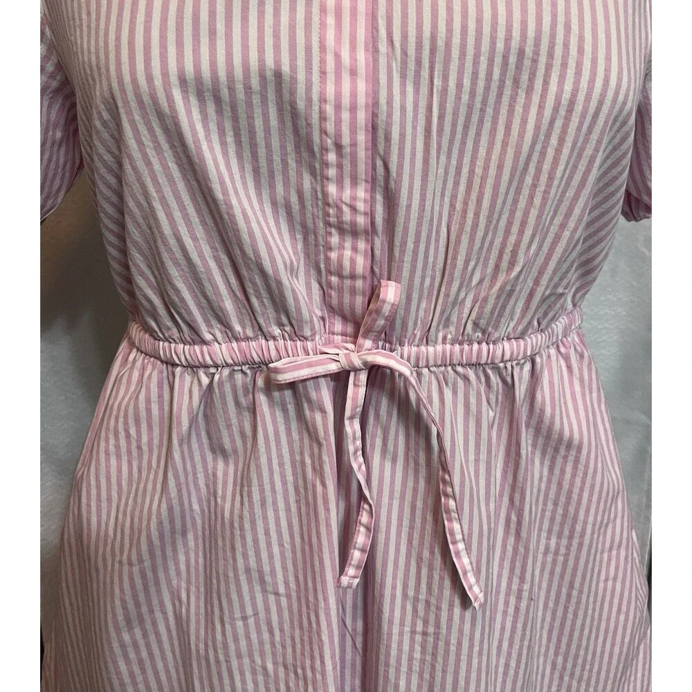 J Crew Puff Sleeve Stripe Mini Dress Womens 6 Pink Cottage Preppy Coastal Girly - Picture 4 of 9